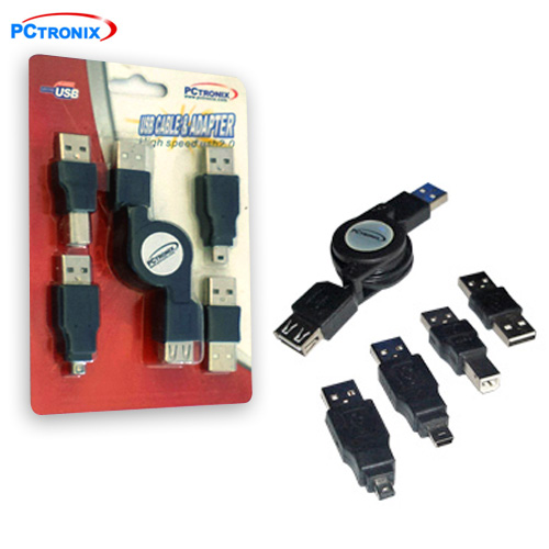 **Cable USB 2.0 Retractil Extension AM-AH 0.8m +Adaptadores USB