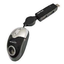 **Mouse MiniOptico Retractil+USB HUB de 2 Puertos #MOH-101R *