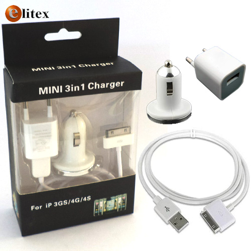 **Cargador USB 3en1 Mini IPHONE Cargador Casa+Auto CajaVentana