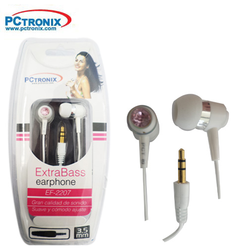 Audifono In Ear EF2207 Diamante 2set Goma (Blanco, Negro) Conec