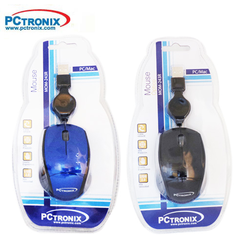 **Mouse Retractil MOM-243R USB (Azul, Negro) blister%*