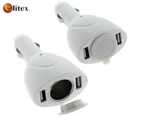 **Cargador USB Vehiculo doble+1 Sockete encendedor (Blanco)(IPh