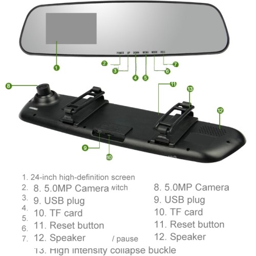 **Auto Camara DVR 1080P tipo espejo 2.4 LCD, 140 Wide Angle#